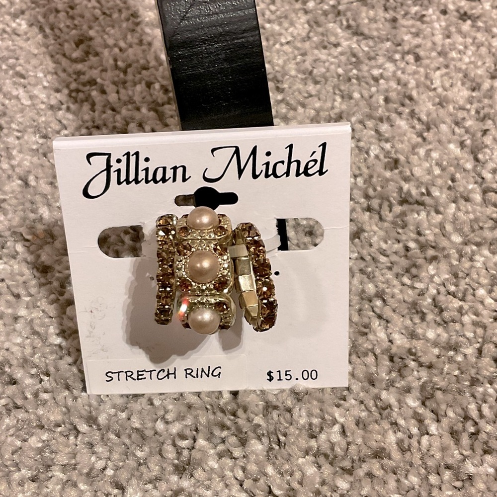 🆕 NWT 3pc Stacking Fashion Rings, stretch band fits all, pearls & gemstones